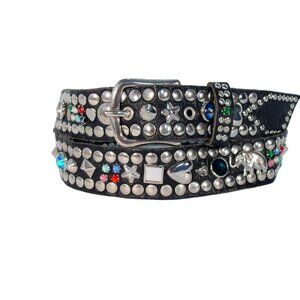 SAND CASTLE Vintage Lucky Elephant Stars Crystals Studs Belt M/L (28"-37")